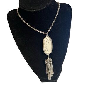 Kendra Scott Long 20” White and Silver Pendant Tassel Necklace